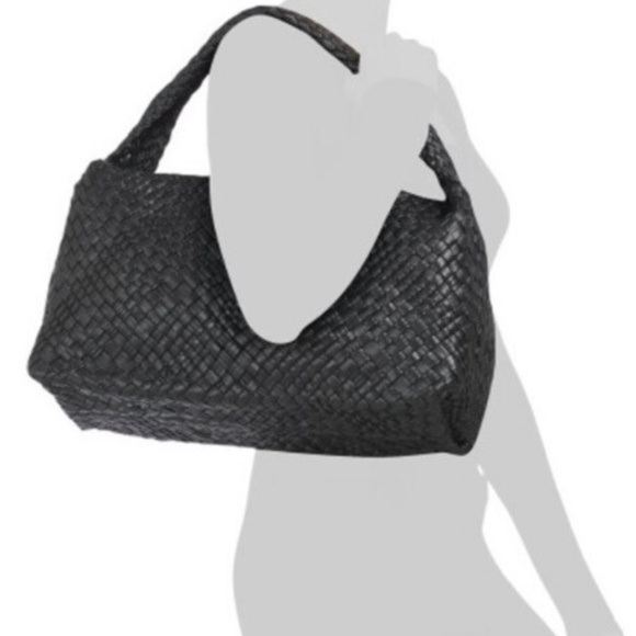 Falor Italy Handmade Black Woven Leather Large Shoulder Hobo Bag Magnetic Close - Picture 2 of 16